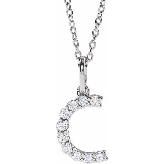 diamond initial necklace, initial necklace, diamond initial necklace 14K white gold C initial charm