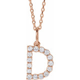 diamond initial necklace, initial necklace, diamond initial necklace 14K rose gold D initial charm variant--D variant--14K-rose-gold