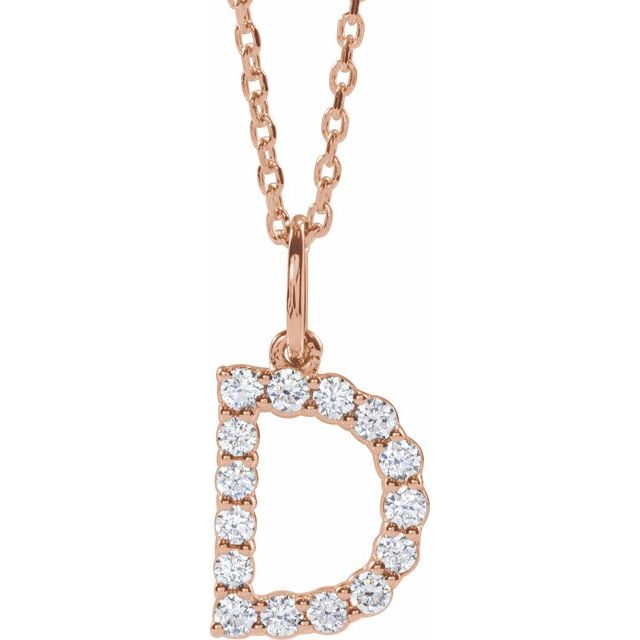 diamond initial necklace, initial necklace, diamond initial necklace 14K rose gold D initial charm variant--D variant--14K-rose-gold