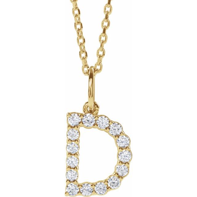 diamond initial necklace, initial necklace, diamond initial necklace 14K yellow gold D initial charm variant--D variant--14K-yellow-gold