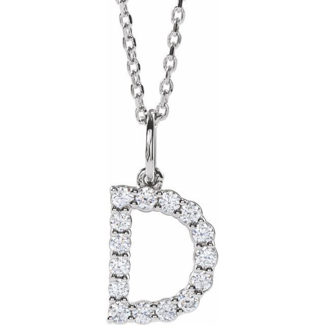 diamond initial necklace, initial necklace, diamond initial necklace 14K white gold D initial charm variant--D variant--14K-white-gold