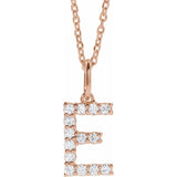 diamond initial necklace, initial necklace, diamond initial necklace 14K rose gold E initial charm variant--E variant--14K-rose-gold
