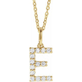 diamond initial necklace, initial necklace, diamond initial necklace 14K yellow gold E initial charm variant--E variant--14K-yellow-gold