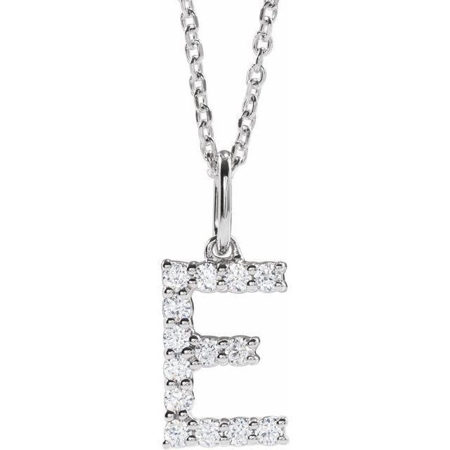 diamond initial necklace, initial necklace, diamond initial necklace 14K white gold E initial charm variant--E variant--14K-white-gold