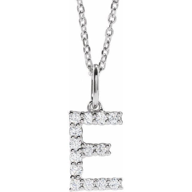 diamond initial necklace, initial necklace, diamond initial necklace 14K white gold E initial charm