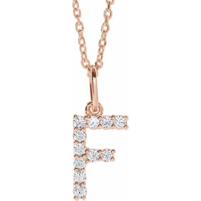 diamond initial necklace, initial necklace, diamond initial necklace 14K rose gold F initial charm variant--F variant--14K-rose-gold