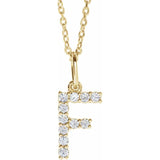 diamond initial necklace, initial necklace, diamond initial necklace 14K yellow gold F initial charm variant--F variant--14K-yellow-gold