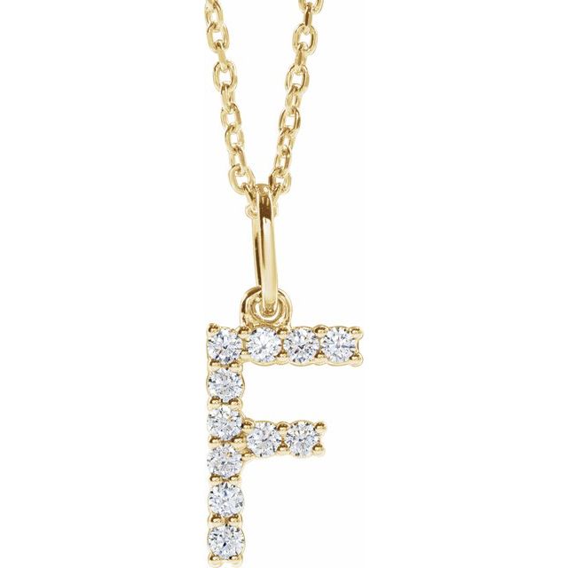 diamond initial necklace, initial necklace, diamond initial necklace 14K yellow gold F initial charm variant--F variant--14K-yellow-gold