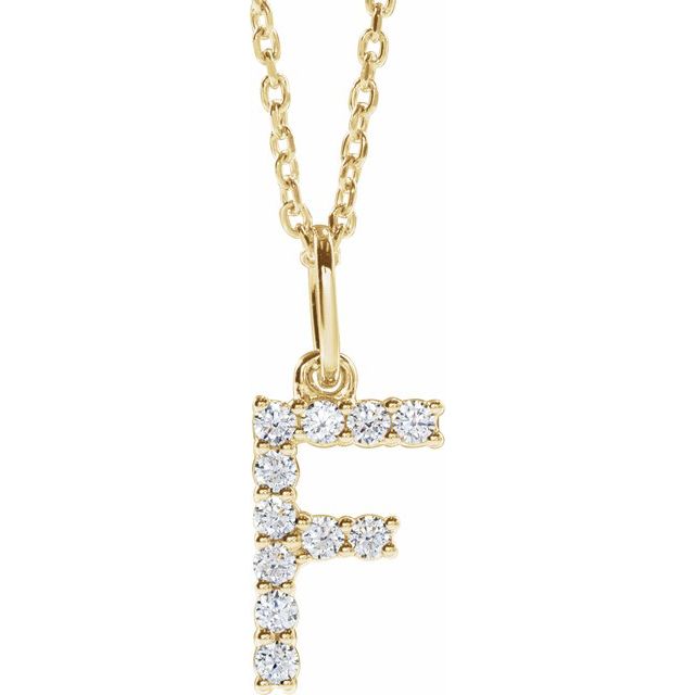 diamond initial necklace, initial necklace, diamond initial necklace 14K yellow gold F initial charm
