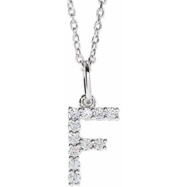 diamond initial necklace, initial necklace, diamond initial necklace 14K white gold F initial charm variant--F variant--14K-white-gold
