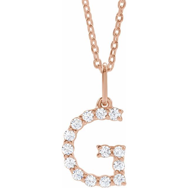 diamond initial necklace, initial necklace, diamond initial necklace 14K rose gold G initial charm variant--G variant--14K-rose-gold