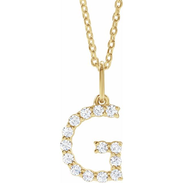 diamond initial necklace, initial necklace, diamond initial necklace 14K yellow gold G initial charm variant--G variant--14K-yellow-gold
