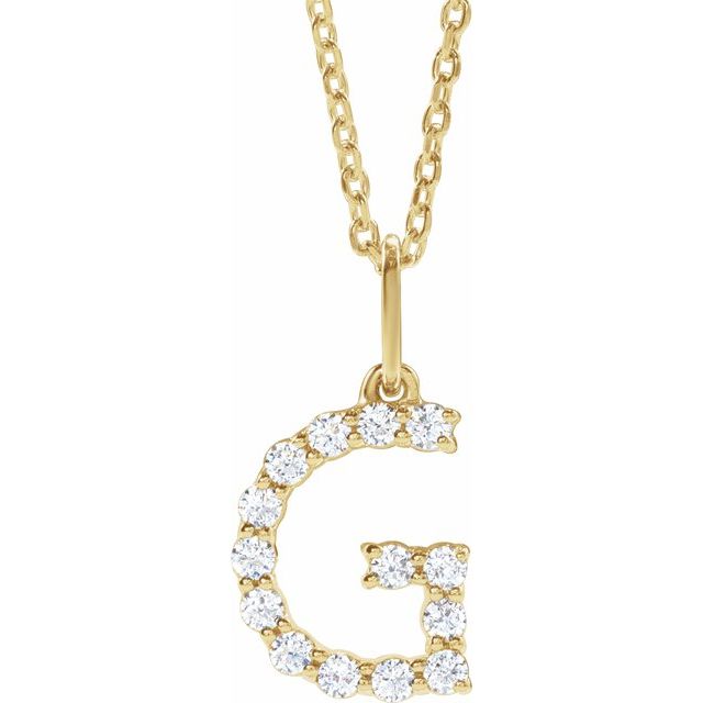 diamond initial necklace, initial necklace, diamond initial necklace 14K yellow gold G initial charm