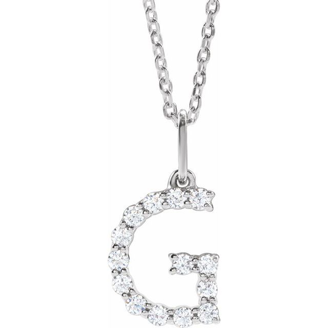 diamond initial necklace, initial necklace, diamond initial necklace 14K white gold G initial charm variant--G variant--14K-white-gold