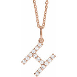 diamond initial necklace, initial necklace, diamond initial necklace 14K rose gold H initial charm variant--H variant--14K-rose-gold