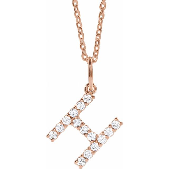 diamond initial necklace, initial necklace, diamond initial necklace 14K rose gold H initial charm variant--H variant--14K-rose-gold