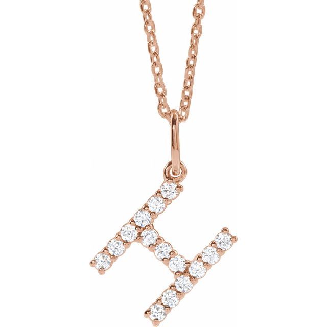 diamond initial necklace, initial necklace, diamond initial necklace 14K rose gold H initial charm