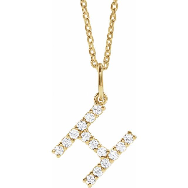diamond initial necklace, initial necklace, diamond initial necklace 14K yellow gold H initial charm variant--H variant--14K-yellow-gold