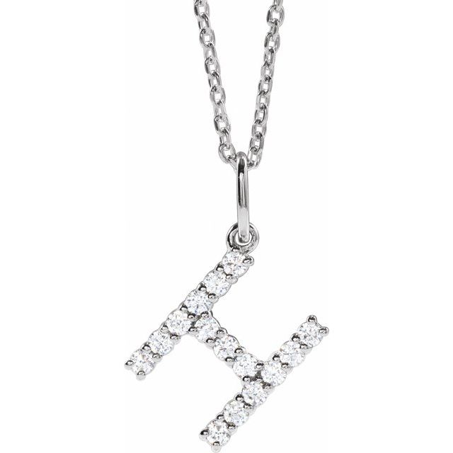 diamond initial necklace, initial necklace, diamond initial necklace 14K white gold H initial charm variant--H variant--14K-white-gold