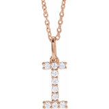 diamond initial necklace, initial necklace, diamond initial necklace 14K rose gold I initial charm variant--I variant--14K-rose-gold