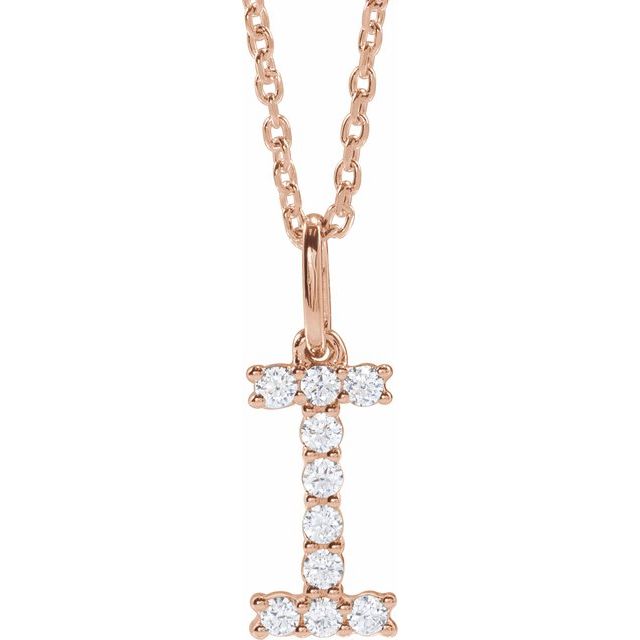 diamond initial necklace, initial necklace, diamond initial necklace 14K rose gold I initial charm variant--I variant--14K-rose-gold