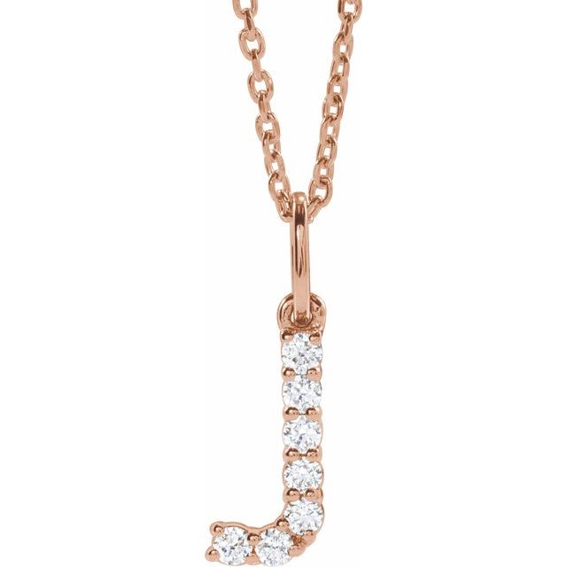 diamond initial necklace, initial necklace, diamond initial necklace 14K rose gold J initial charm variant--J variant--14K-rose-gold