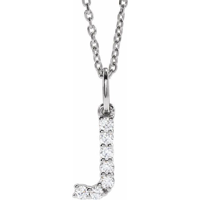 diamond initial necklace, initial necklace, diamond initial necklace 14K white gold J initial charm variant--J variant--14K-white-gold