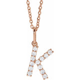 diamond initial necklace, initial necklace, diamond initial necklace 14K rose gold K initial charm variant--K variant--14K-rose-gold
