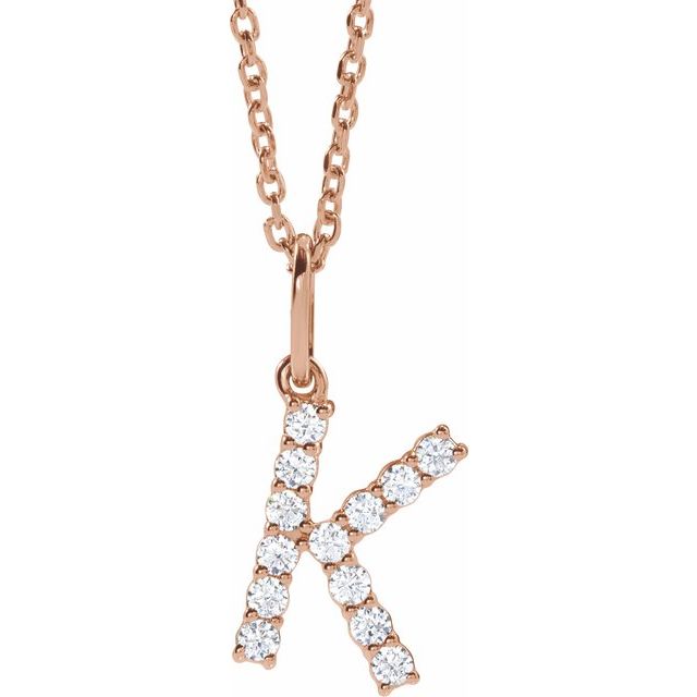 diamond initial necklace, initial necklace, diamond initial necklace 14K rose gold K initial charm variant--K variant--14K-rose-gold