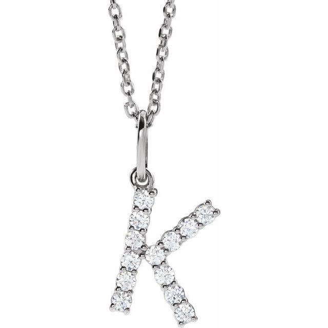 diamond initial necklace, initial necklace, diamond initial necklace 14K white gold K initial charm variant--K variant--14K-white-gold
