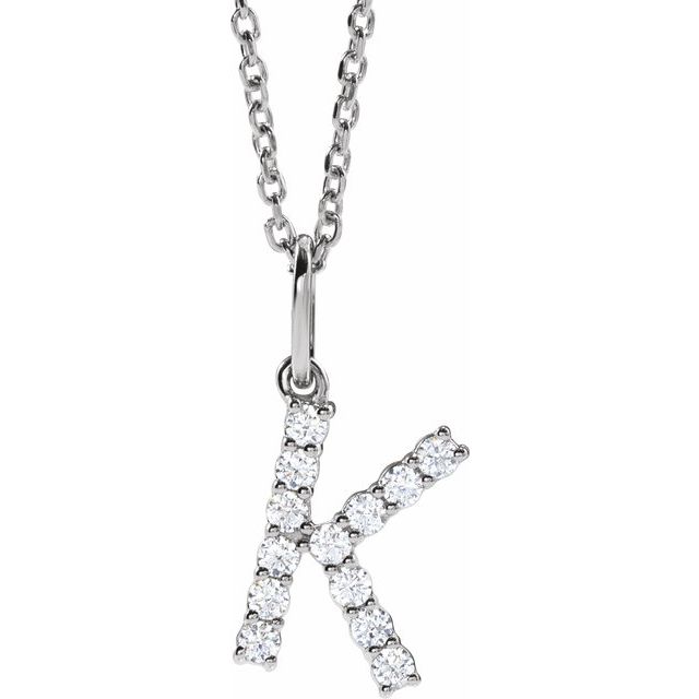 diamond initial necklace, initial necklace, diamond initial necklace 14K white gold K initial charm