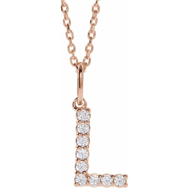 diamond initial necklace, initial necklace, diamond initial necklace 14K rose gold L initial charm