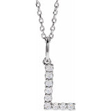 diamond initial necklace, initial necklace, diamond initial necklace 14K white gold L initial charm variant--L variant--14K-white-gold