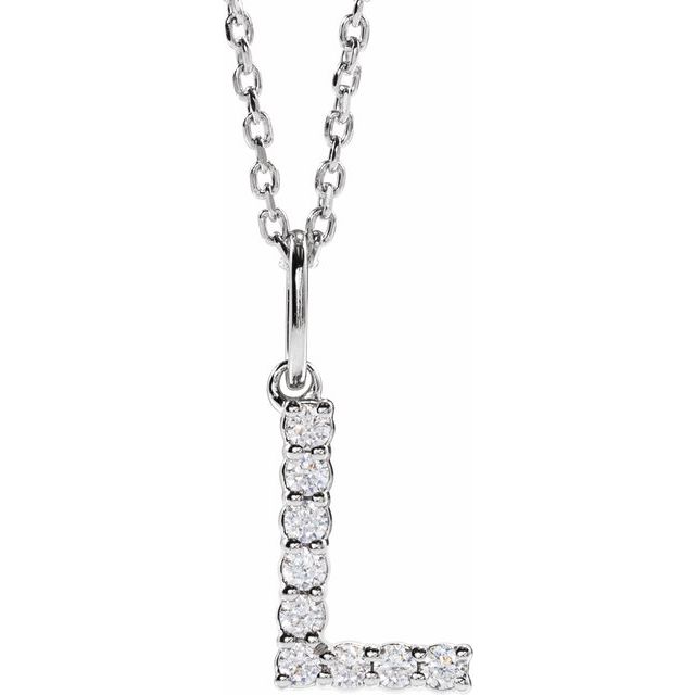 diamond initial necklace, initial necklace, diamond initial necklace 14K white gold L initial charm variant--L variant--14K-white-gold