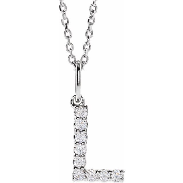 diamond initial necklace, initial necklace, diamond initial necklace 14K white gold L initial charm