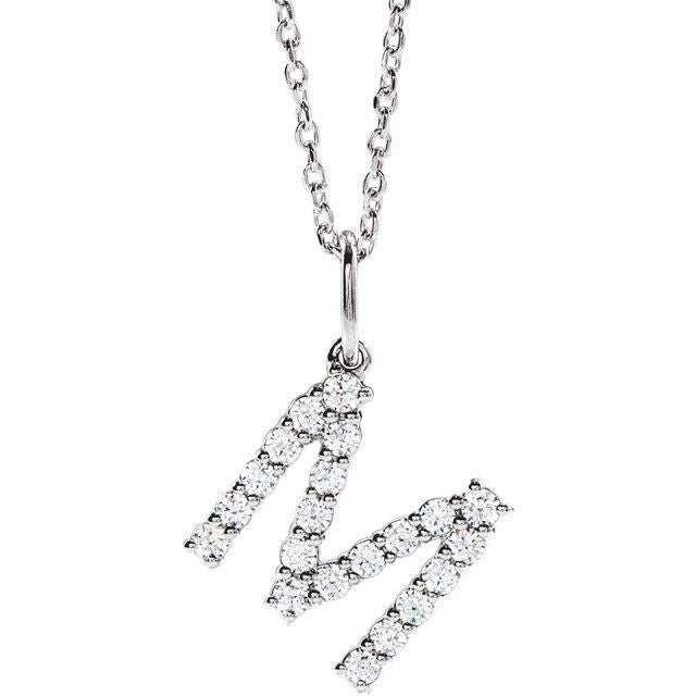diamond initial necklace, initial necklace, diamond initial necklace 14K rose gold M initial charm variant--M variant--14K-white-gold variant--14K-rose-gold