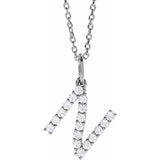 diamond initial necklace, initial necklace, diamond initial necklace 14K white gold N initial charm variant--N variant--14K-white-gold