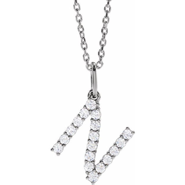 diamond initial necklace, initial necklace, diamond initial necklace 14K white gold N initial charm variant--N variant--14K-white-gold