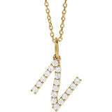 diamond initial necklace, initial necklace, diamond initial necklace 14K yellow gold N initial charm variant--N variant--14K-yellow-gold