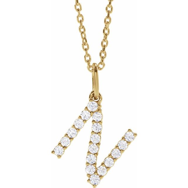diamond initial necklace, initial necklace, diamond initial necklace 14K yellow gold N initial charm variant--N variant--14K-yellow-gold
