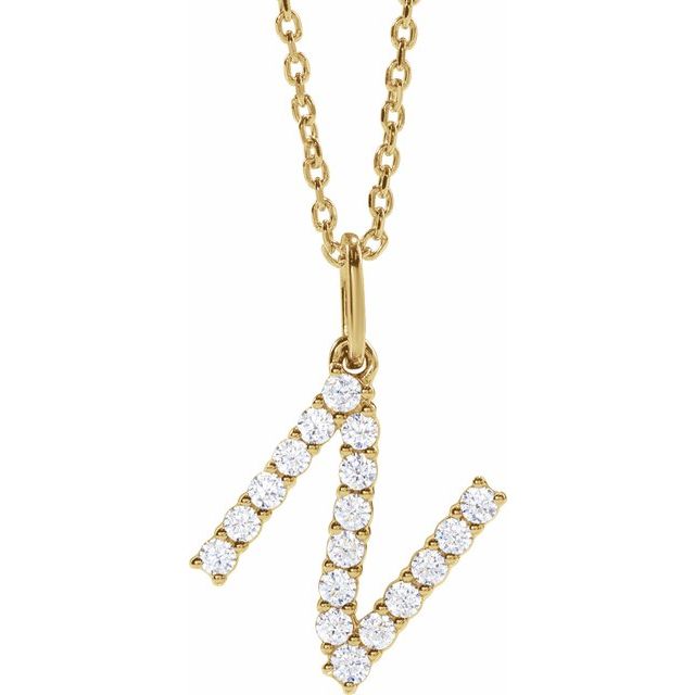 diamond initial necklace, initial necklace, diamond initial necklace 14K yellow gold N initial charm