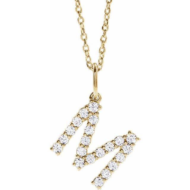 diamond initial necklace, initial necklace, diamond initial necklace 14K yellow gold M initial charm variant--M variant--14K-yellow-gold