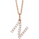 diamond initial necklace, initial necklace, diamond initial necklace 14K rose gold N initial charm variant--N variant--14K-rose-gold
