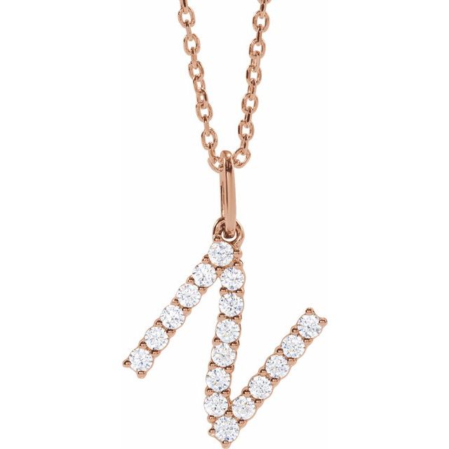 diamond initial necklace, initial necklace, diamond initial necklace 14K rose gold N initial charm variant--N variant--14K-rose-gold