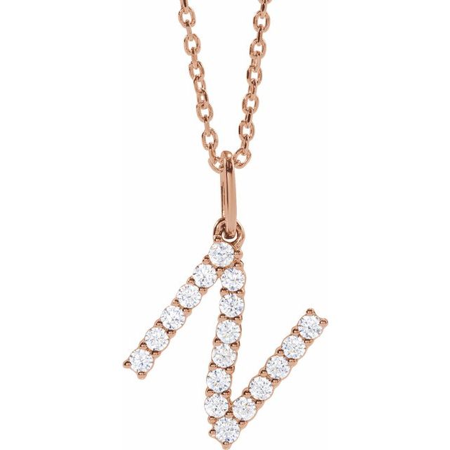 diamond initial necklace, initial necklace, diamond initial necklace 14K rose gold N initial charm