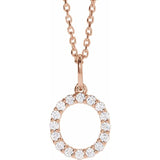 diamond initial necklace, initial necklace, diamond initial necklace 14K rose gold O initial charm variant--O variant--14K-rose-gold