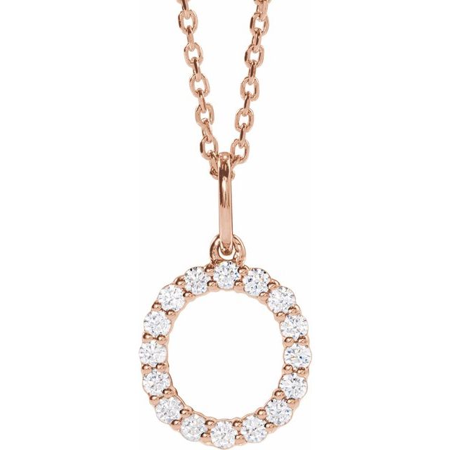 diamond initial necklace, initial necklace, diamond initial necklace 14K rose gold O initial charm variant--O variant--14K-rose-gold