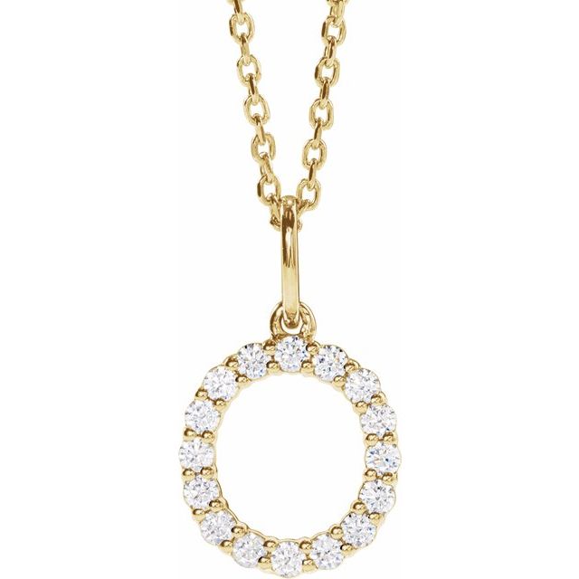 diamond initial necklace, initial necklace, diamond initial necklace 14K yellow gold O initial charm variant--O variant--14K-yellow-gold
