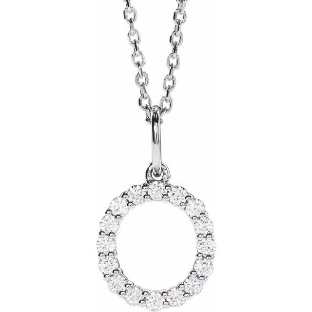 diamond initial necklace, initial necklace, diamond initial necklace 14K white gold O initial charm variant--O variant--14K-white-gold