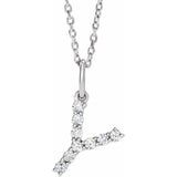 diamond initial necklace, initial necklace, diamond initial necklace 14K white gold Y initial charm variant--Y variant--14K-white-gold